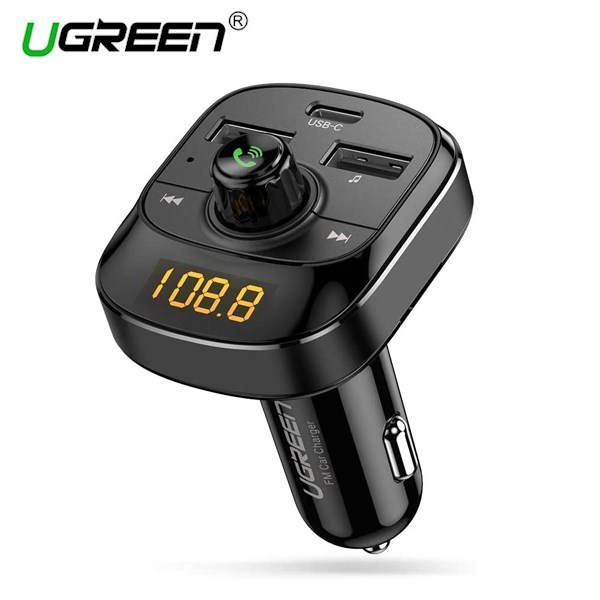 მანქანის მულტიფუნქციური დამტენი UGREEN ED040 (70717) Bluetooth 5.0 FM Car Charger + LED Screen + TF Slot (Black)
